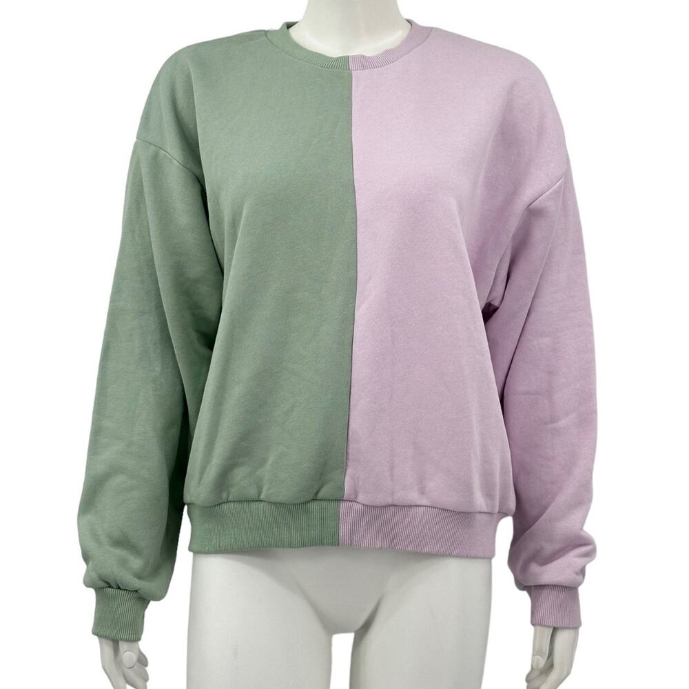 Princess Polly Sweatshirt Womens 4 Colorblock Sage Green Lilac Purple Crew Neck